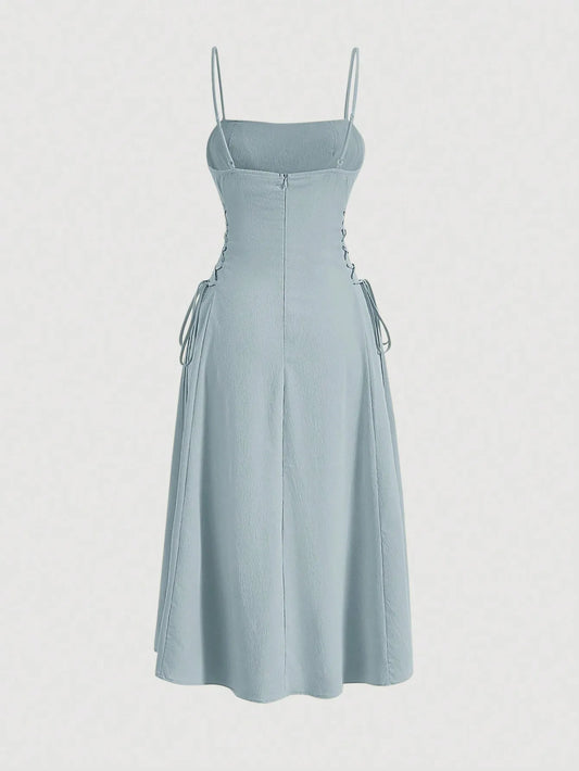 Ruched Lace Up Cami Dress