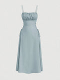 Ruched Lace Up Cami Dress