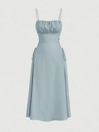 Ruched Lace Up Cami Dress