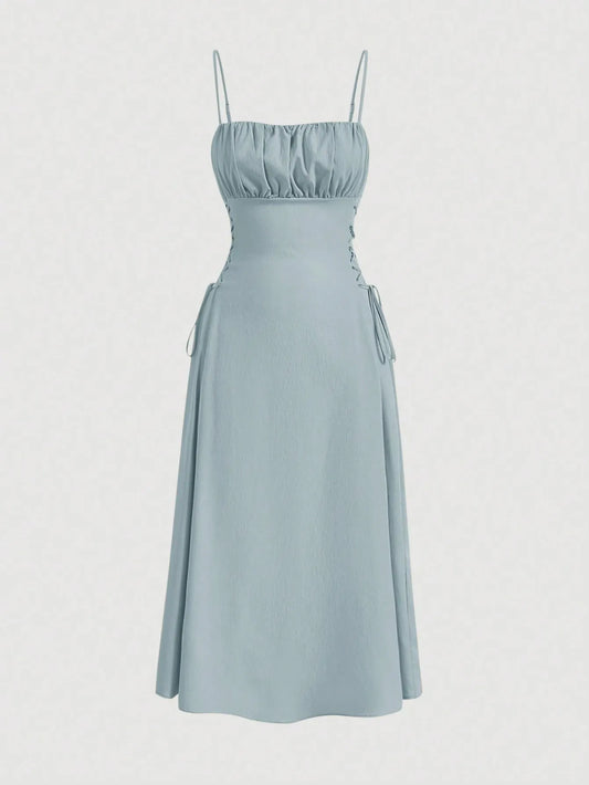 Ruched Lace Up Cami Dress