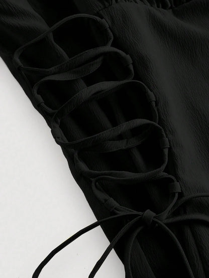 Ruched Lace Up Cami Dress