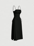 Ruched Lace Up Cami Dress