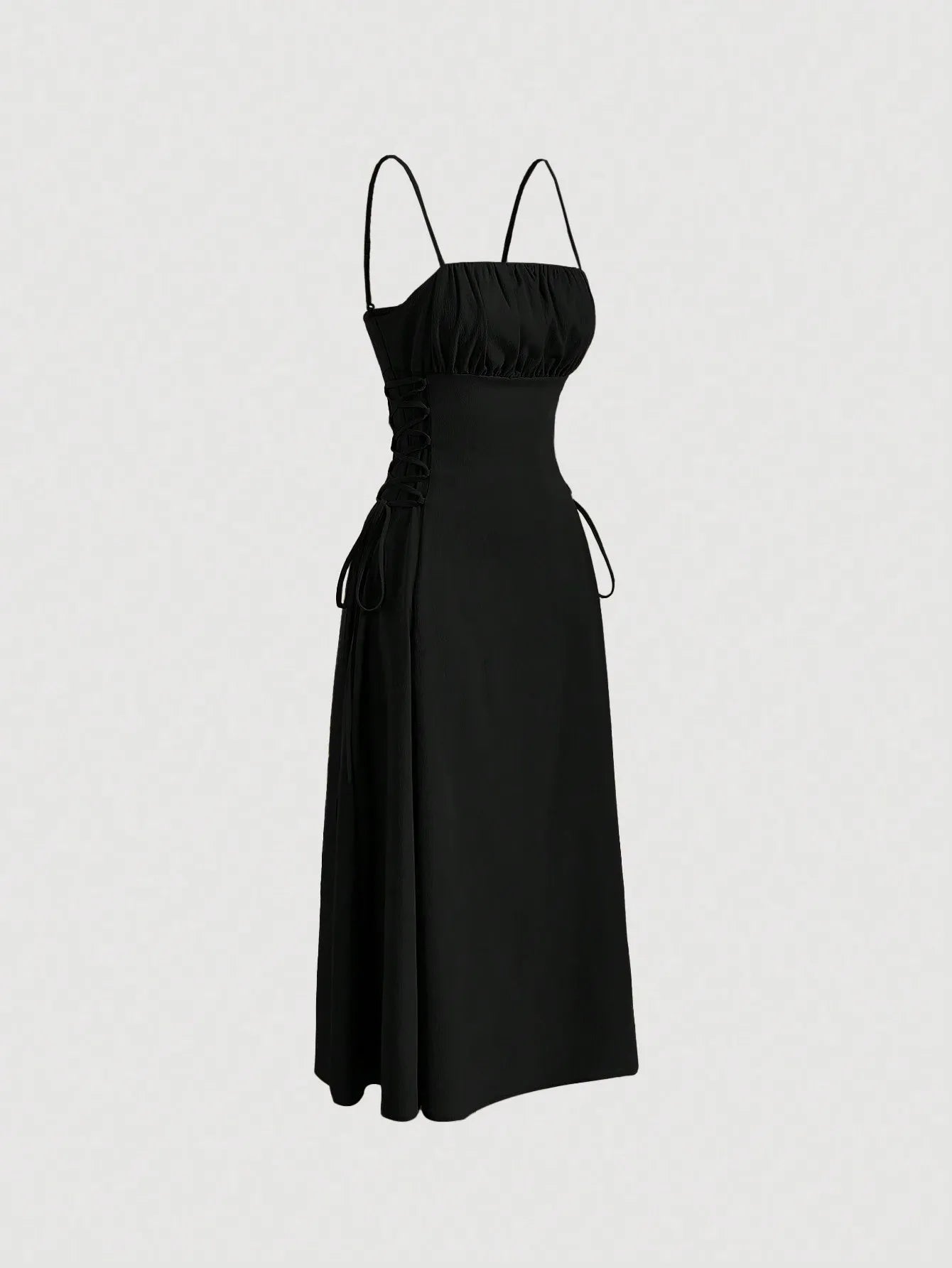 Ruched Lace Up Cami Dress