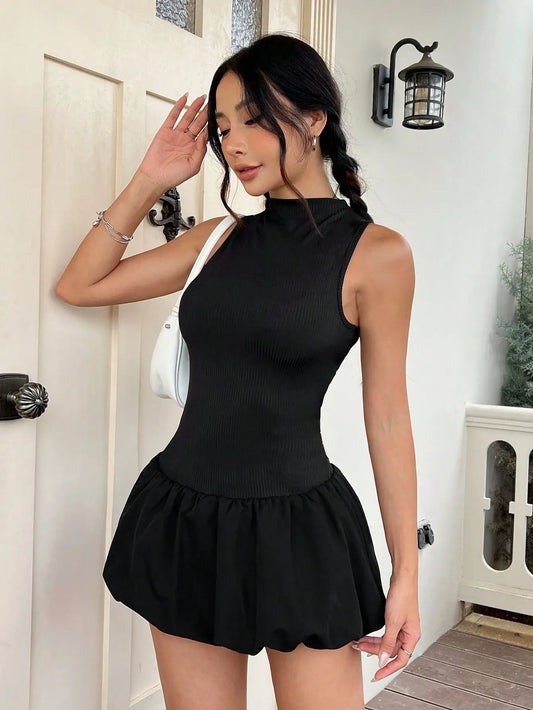 High Neck Open Back Short Dress
