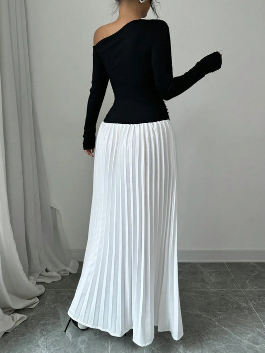 Asymmetrical Neck Ruched Elegant Dress