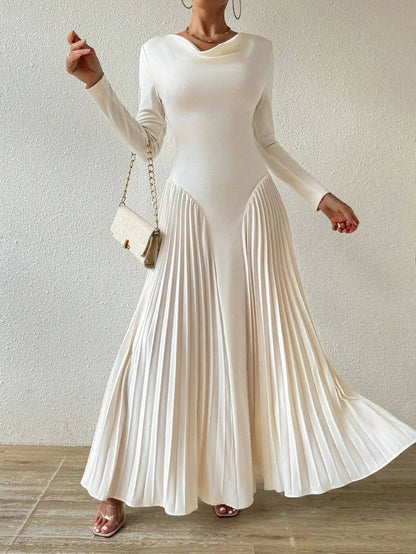 Long Sleeve Pleated Elegant Dress