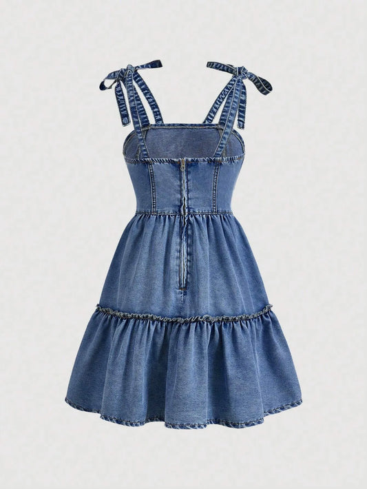Tie-Up Straps Denim Dress