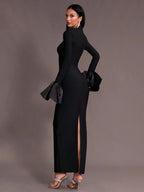 Mock Neck Bodycon Flare Sleeve Dress