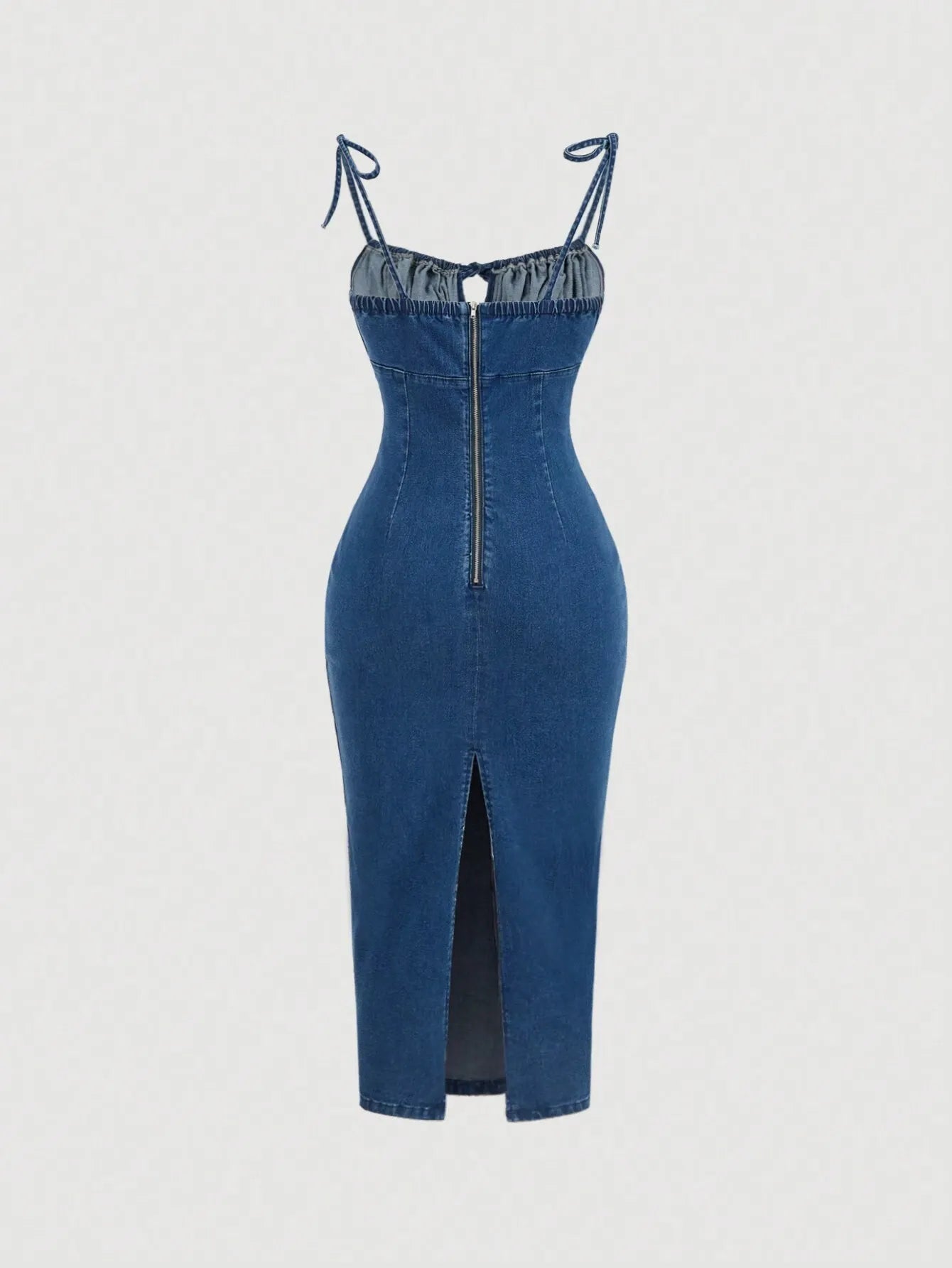 Straps and Knot Slim Denim Dress
