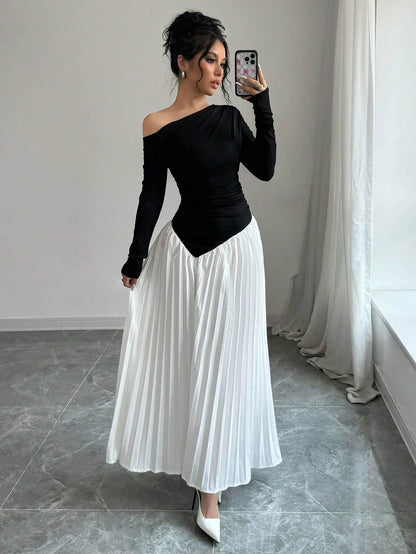 Asymmetrical Neck Ruched Elegant Dress