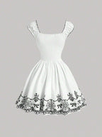 Floral Ruched Ruffle Hem