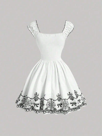 Floral Ruched Ruffle Hem