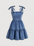 Tie-Up Straps Denim Dress