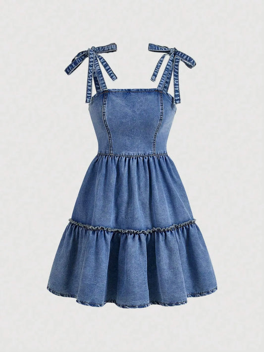 Tie-Up Straps Denim Dress