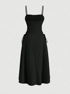 Ruched Lace Up Cami Dress