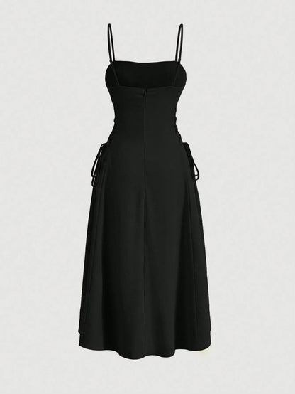 Ruched Lace Up Cami Dress