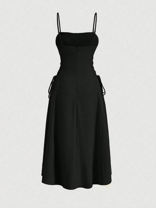 Ruched Lace Up Cami Dress