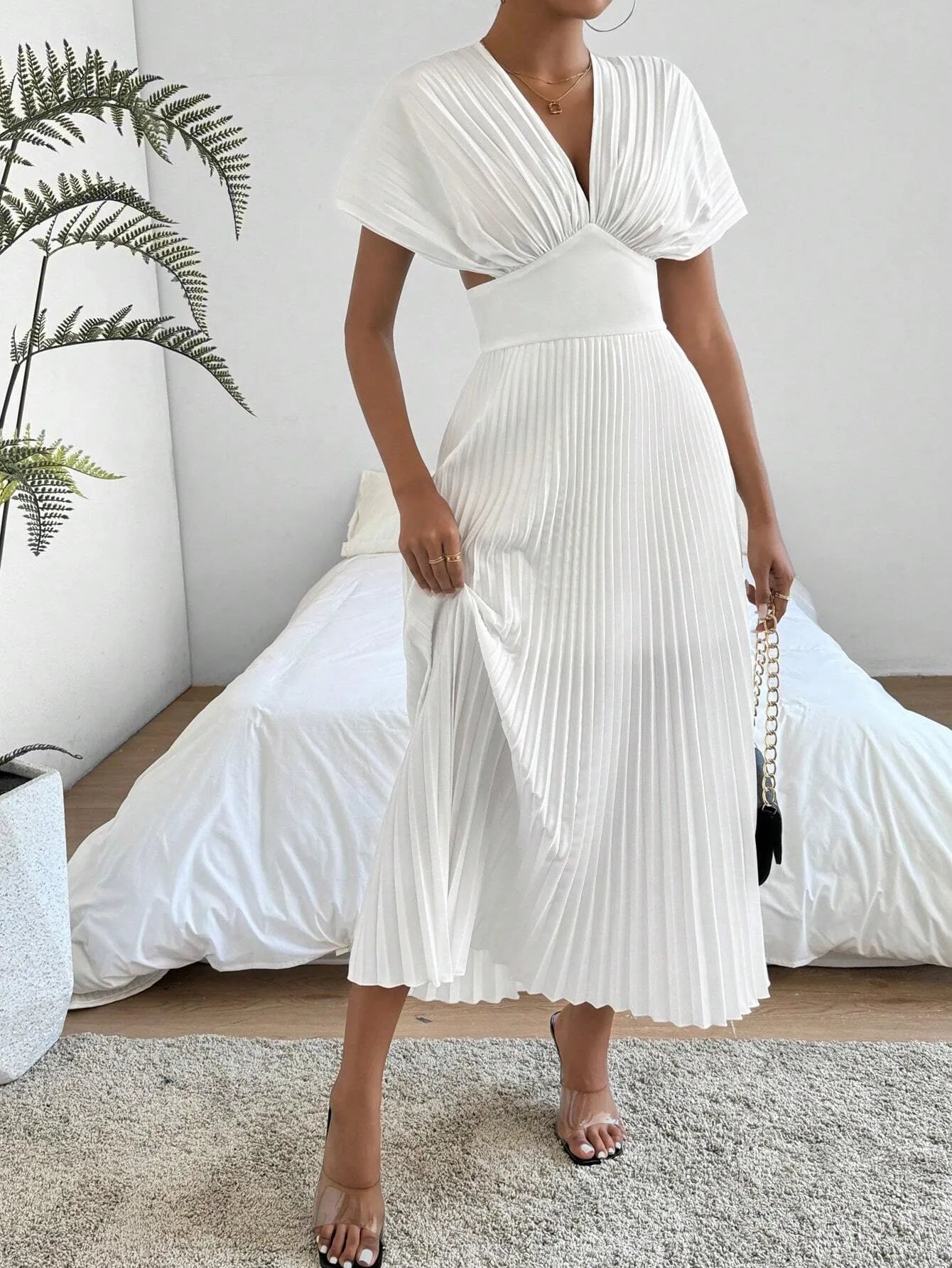 V-Neck Cinching Waist Dress