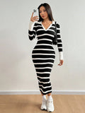 Lapel Collar Striped Slim Fit Dress