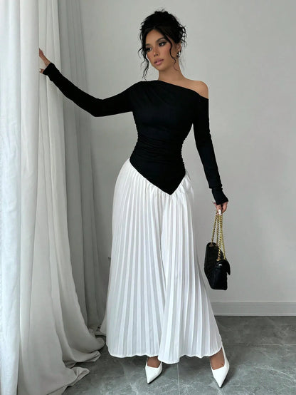 Asymmetrical Neck Ruched Elegant Dress