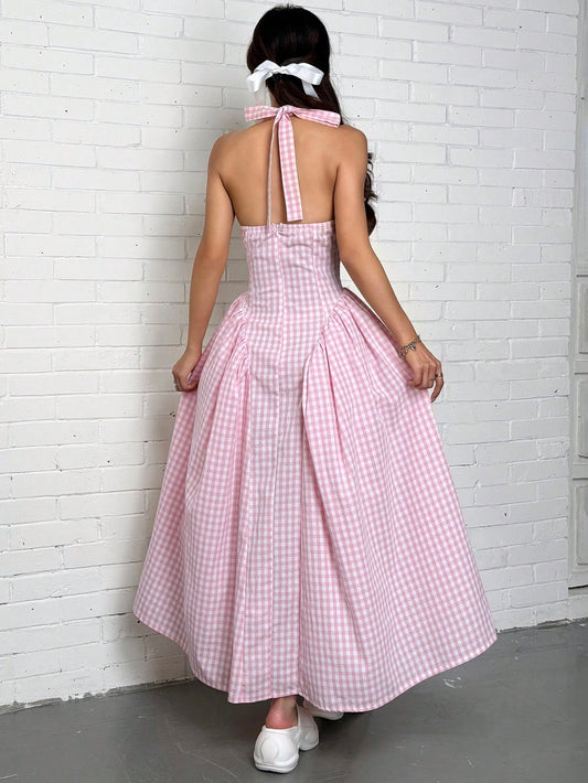 Halter Neck Sleeveless Long Hem Dress