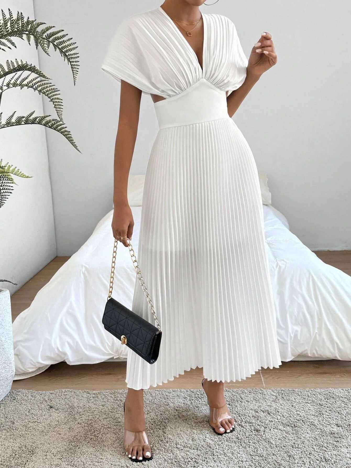 V-Neck Cinching Waist Dress