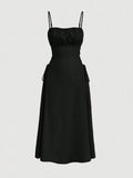 Ruched Lace Up Cami Dress