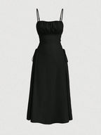 Ruched Lace Up Cami Dress