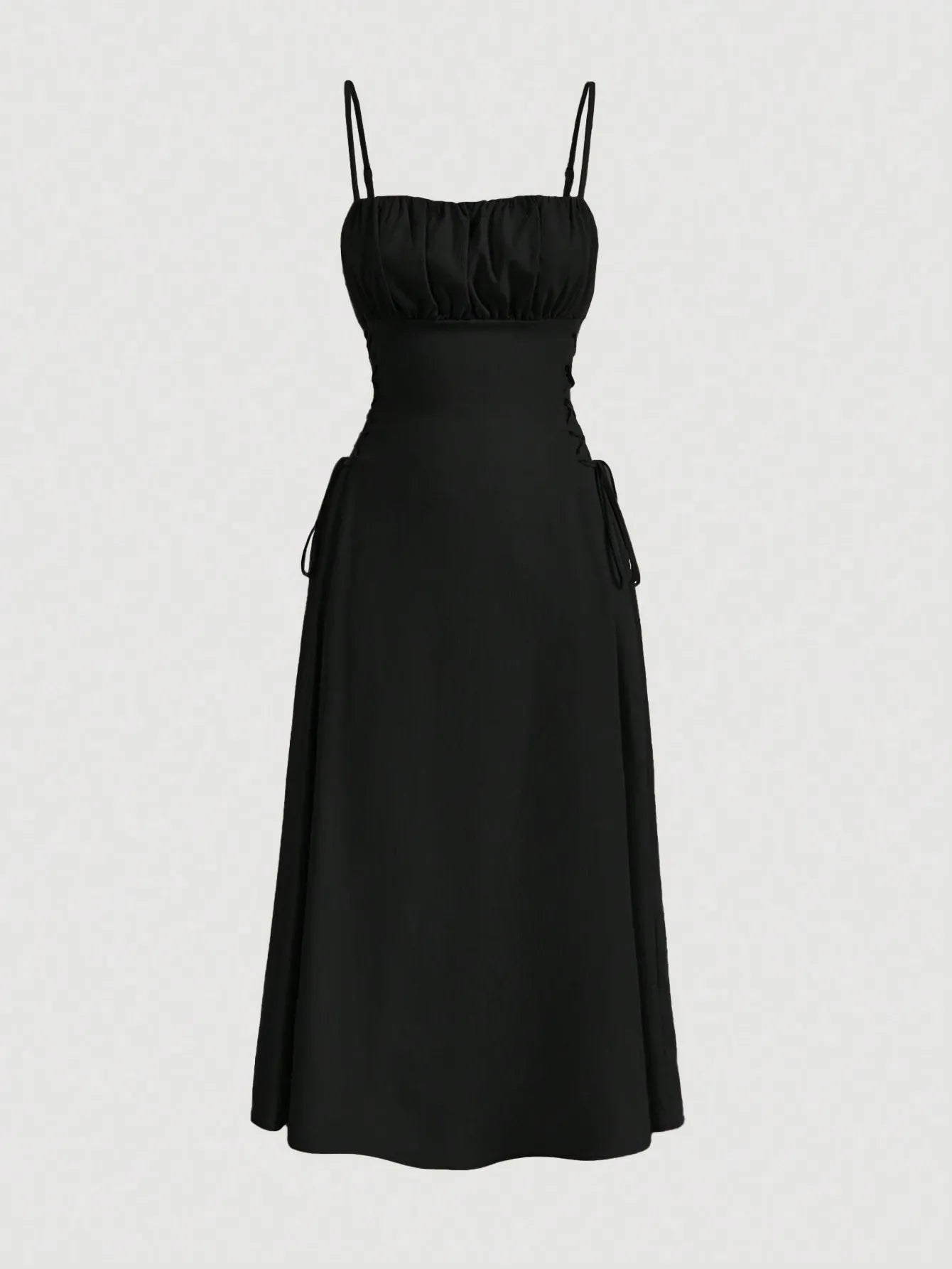 Ruched Lace Up Cami Dress