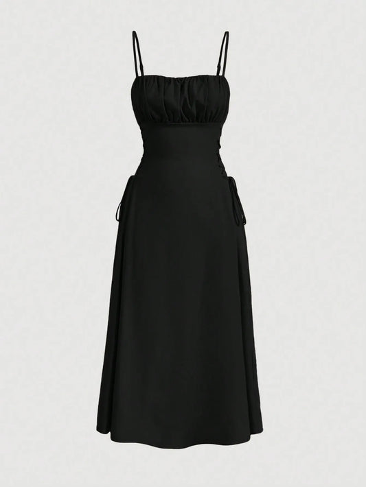 Ruched Lace Up Cami Dress