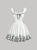 Floral Ruched Ruffle Hem