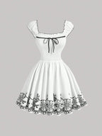 Floral Ruched Ruffle Hem