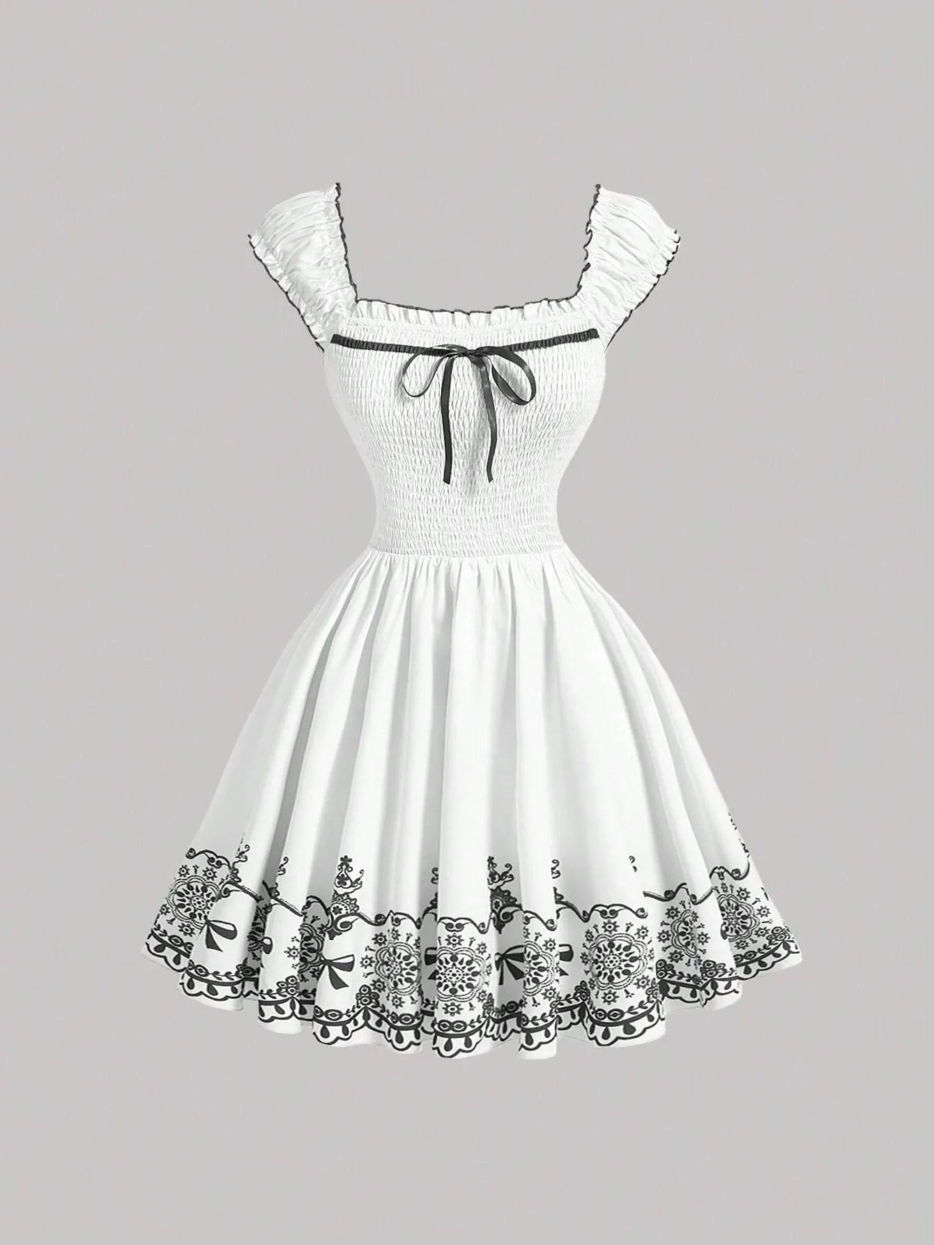 Floral Ruched Ruffle Hem