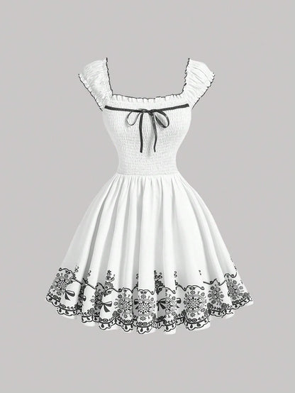 Floral Ruched Ruffle Hem