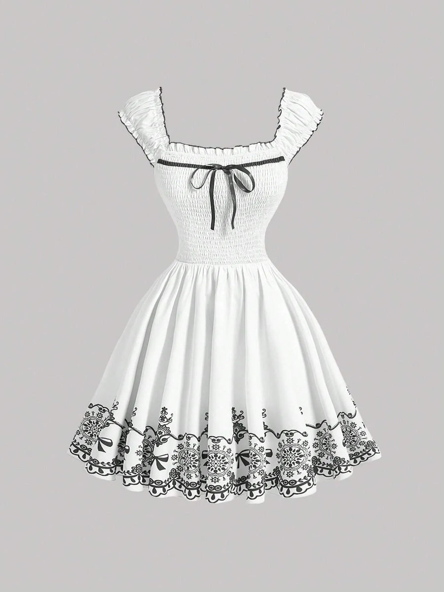 Floral Ruched Ruffle Hem