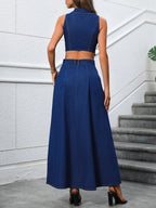 Hollow Out Waist Single Breasted Denim Dress