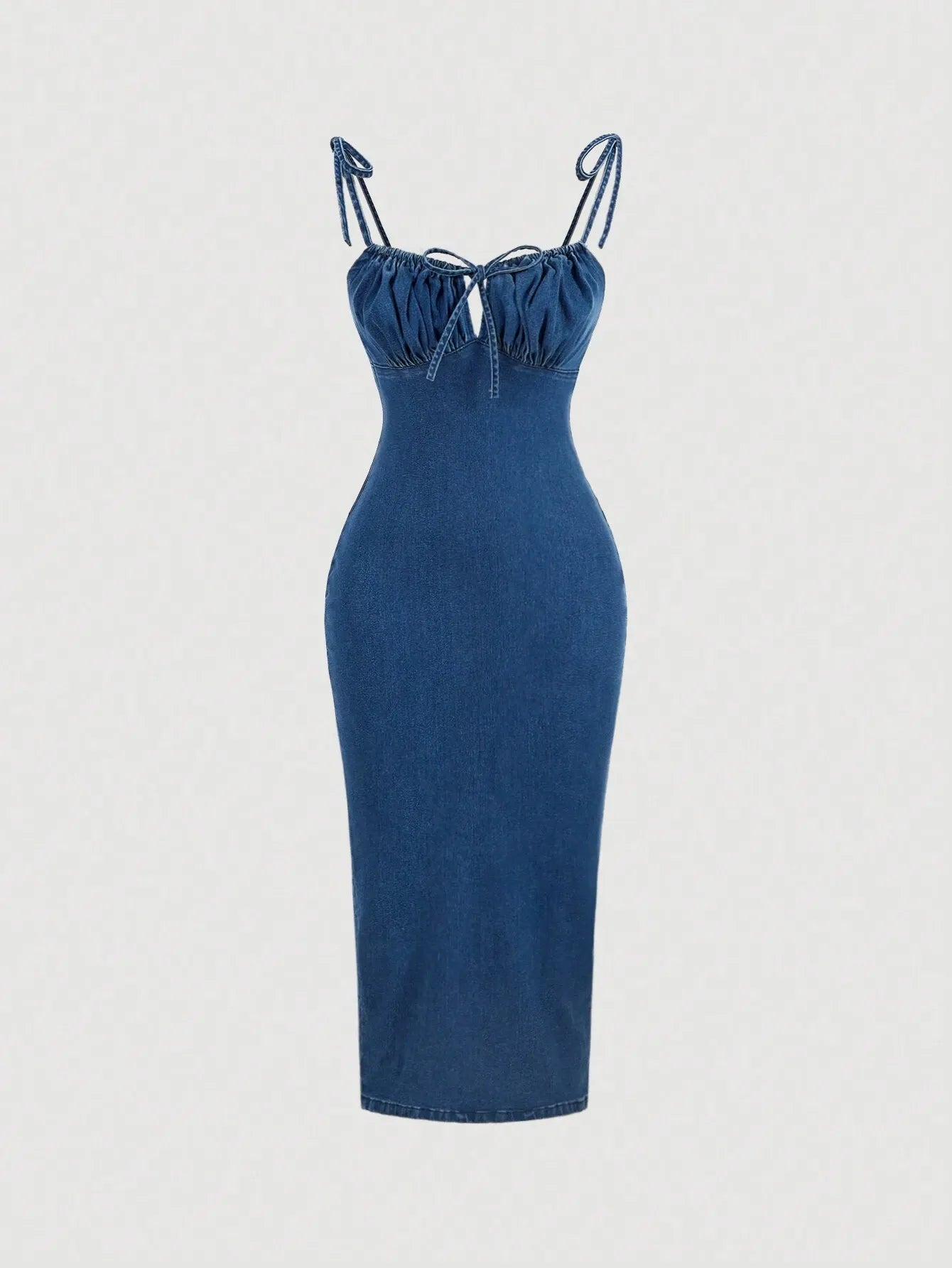 Straps and Knot Slim Denim Dress