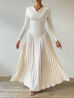 Long Sleeve Pleated Elegant Dress