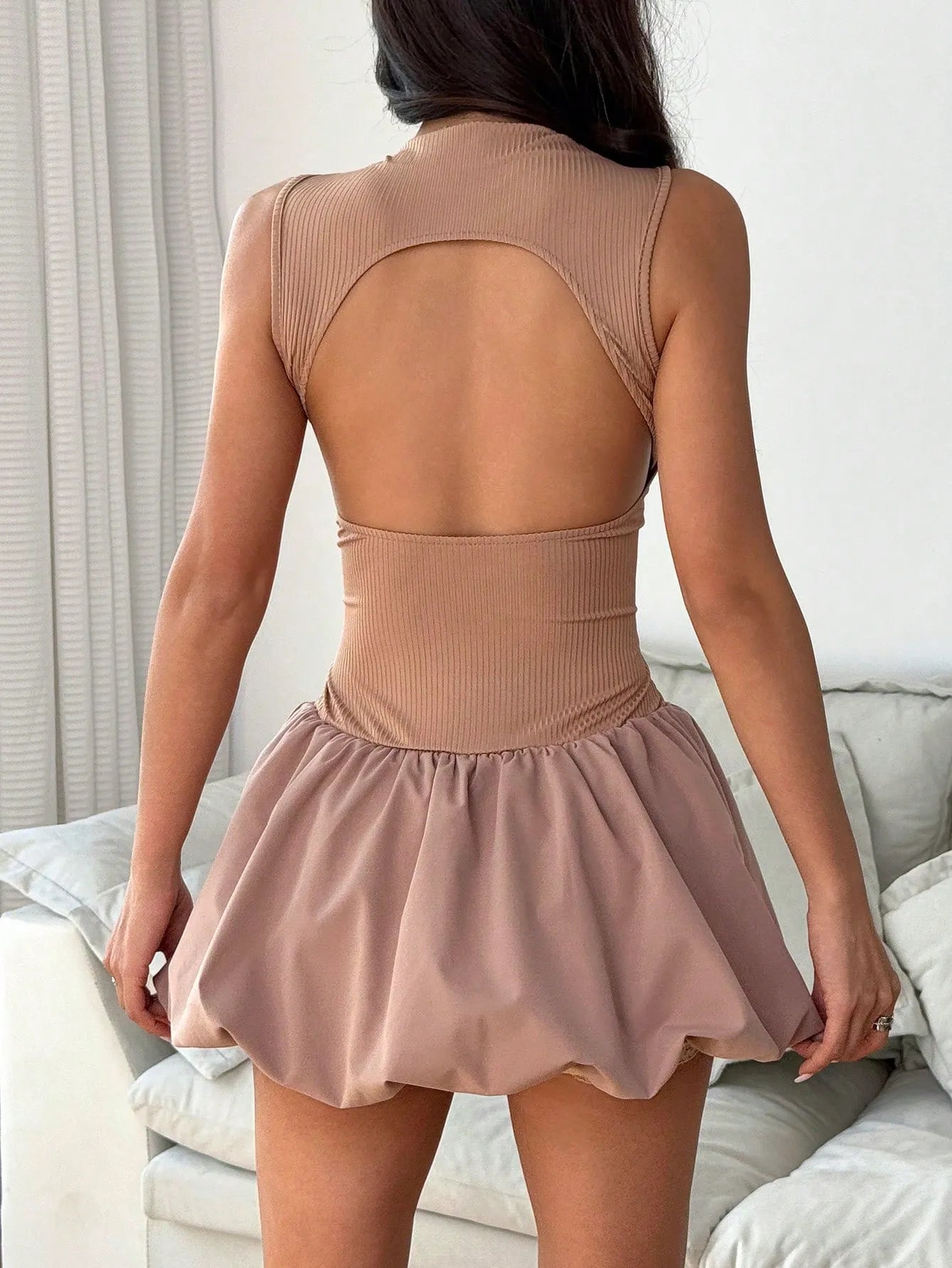 High Neck Open Back Short Dress