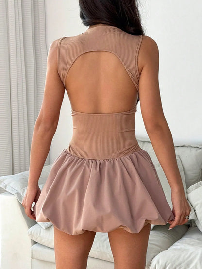 High Neck Open Back Short Dress