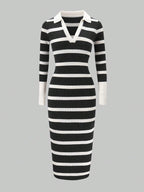 Lapel Collar Striped Slim Fit Dress