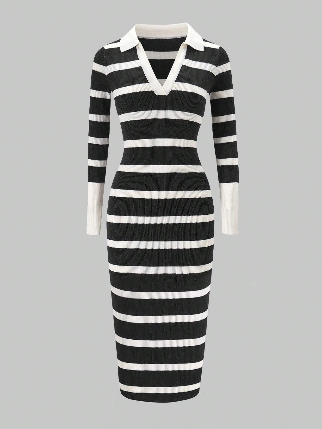 Lapel Collar Striped Slim Fit Dress