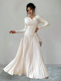 Long Sleeve Pleated Elegant Dress