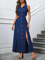 Hollow Out Waist Single Breasted Denim Dress