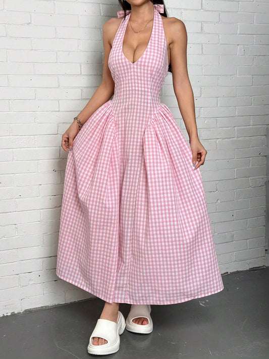Halter Neck Sleeveless Long Hem Dress