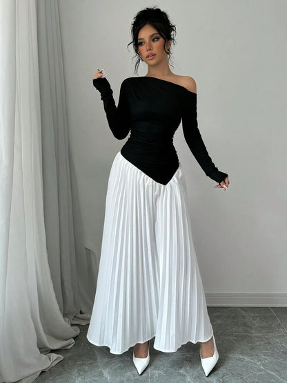 Asymmetrical Neck Ruched Elegant Dress