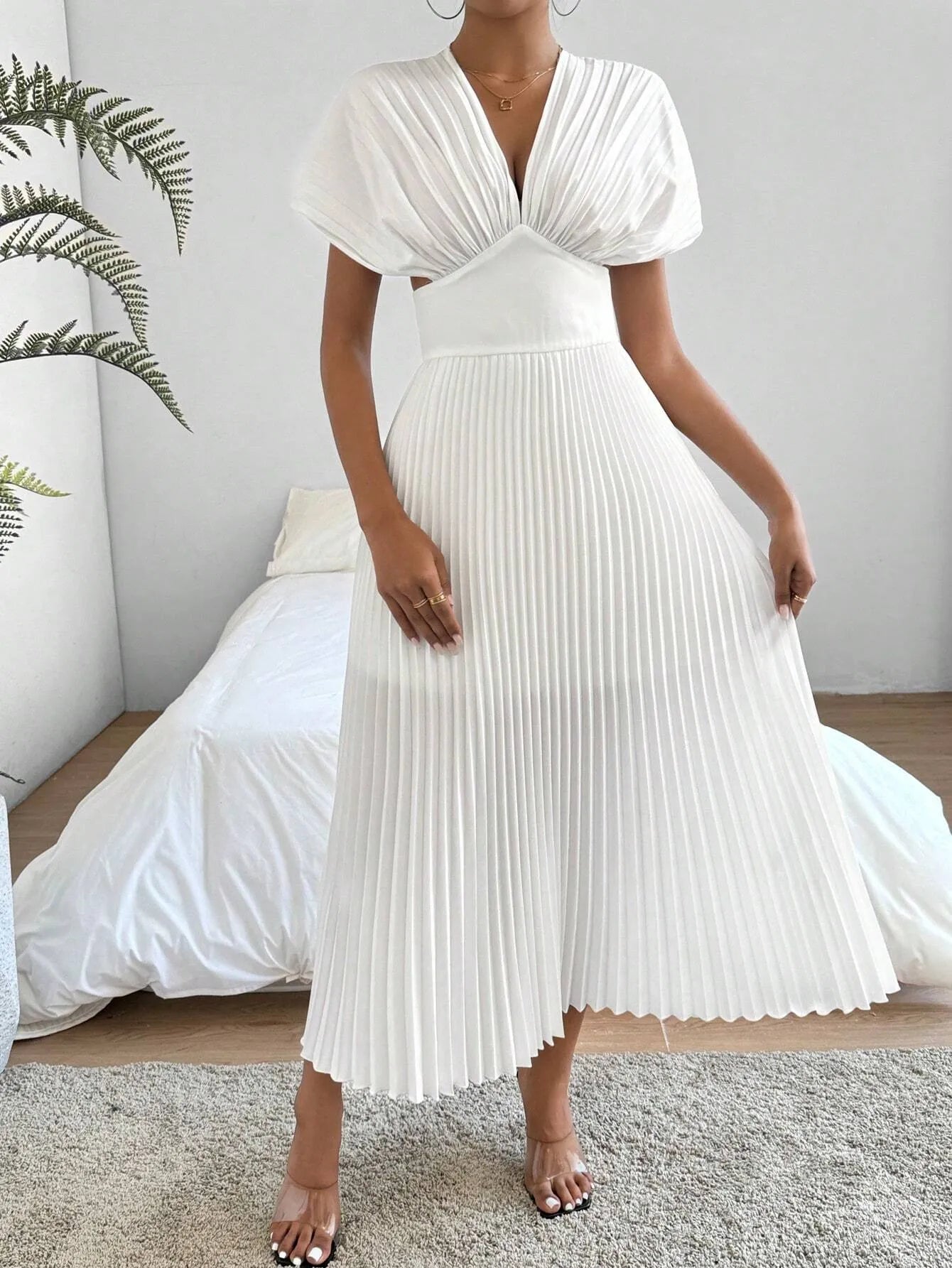 V-Neck Cinching Waist Dress