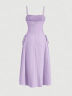 Ruched Lace Up Cami Dress