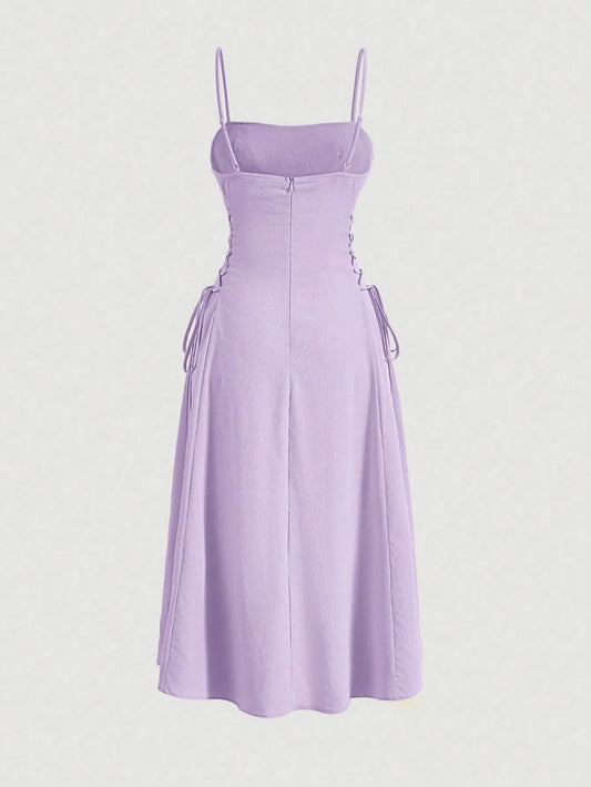Ruched Lace Up Cami Dress