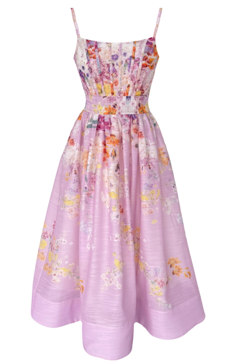 Floral dress with a pink background